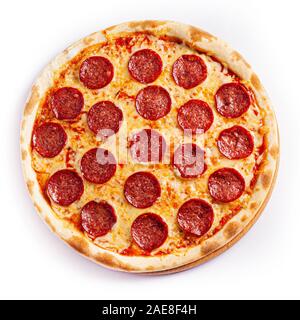 Isolare la pizza, di medie dimensioni, vista dall'alto. Foto di stock di pizza. Foto Stock