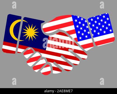 Malaysia e usa le bandiere di handshake illustrazione vettoriale EPS 10 Illustrazione Vettoriale
