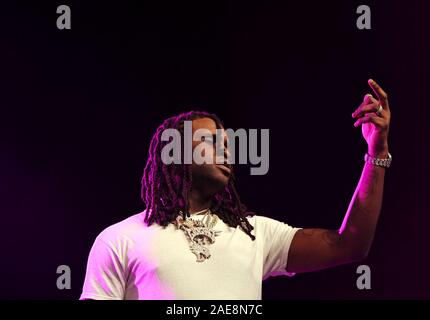 Dicembre 7, 2019, Norfolk, Virginia, Stati Uniti d'America: CHEIF KEEF giunge alla Chartway Arena presso Old Dominion University di Norfolk, Virginia il 6 dicembre 2019. (Credito Immagine: © Jeff Moore/ZUMA filo) Foto Stock