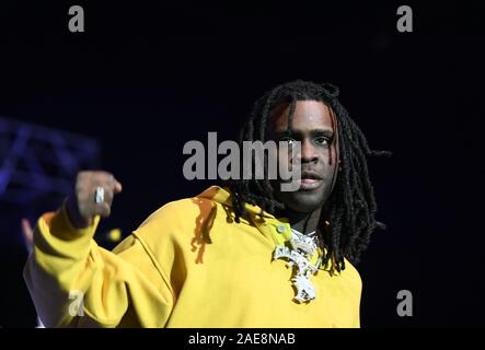 Dicembre 7, 2019, Norfolk, Virginia, Stati Uniti d'America: CHEIF KEEF giunge alla Chartway Arena presso Old Dominion University di Norfolk, Virginia il 6 dicembre 2019. (Credito Immagine: © Jeff Moore/ZUMA filo) Foto Stock