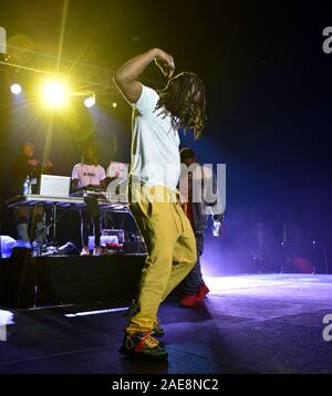 Dicembre 7, 2019, Norfolk, Virginia, Stati Uniti d'America: CHEIF KEEF giunge alla Chartway Arena presso Old Dominion University di Norfolk, Virginia il 6 dicembre 2019. (Credito Immagine: © Jeff Moore/ZUMA filo) Foto Stock