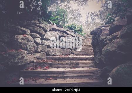 In lastricato passi portano i visitatori attraverso la Rockery presso i Bellingrath Gardens, febbraio 24, 2018 in Theodore, Alabama. Foto Stock