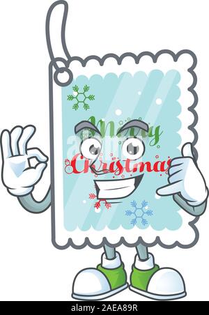 Call me carino natale greeting card mascotte stile cartone animato Illustrazione Vettoriale