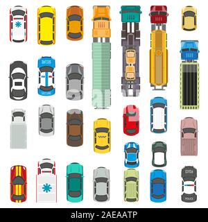 Veicoli di trasporto insieme con il servizio automobili e camion vista superiore Illustrazione Vettoriale