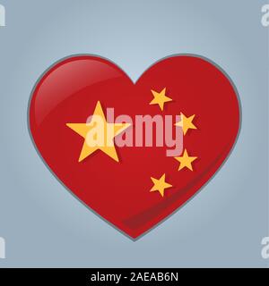 Cuore con la bandiera cinese all'interno del vettore illustrazione del simbolo Illustrazione Vettoriale