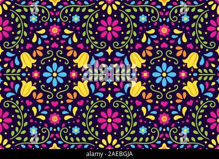 Tradizionale messicano floral seamless pattern. Colorate ornamento etnico nel popolare stile di ricamo. Sfondo vettoriale design. Illustrazione Vettoriale