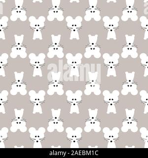 Modello senza giunture con topi bianchi di ratto come simbolo del nuovo vettore di 2020 anni. Illustrazione Vettoriale