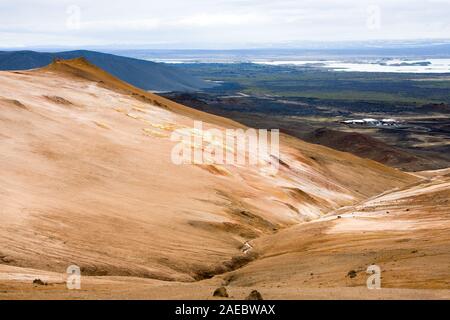 Vista dalla Namafjall al Lago Myvatn, Islanda. Foto Stock