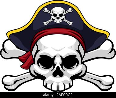 Cranio e Crossbones pirata Jolly Roger In Hat Illustrazione Vettoriale