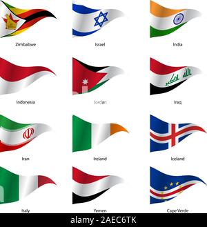 Impostare i flag del mondo Stati sovrani di forma triangolare. Illustrazione Vettoriale. Illustrazione Vettoriale