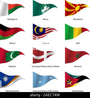 Impostare i flag del mondo Stati sovrani di forma triangolare. Illustrazione Vettoriale. Illustrazione Vettoriale