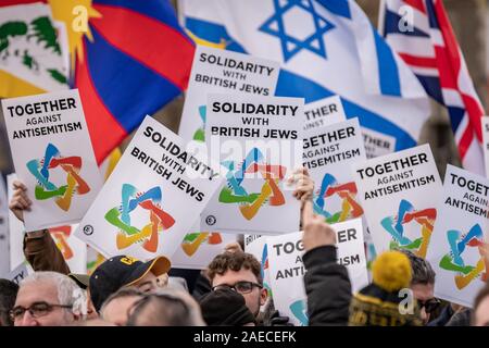 Londra, Regno Unito. 8 dicembre 2019. Insieme contro l' antisemitismo di dimostrazione e di rally in piazza del Parlamento. I membri della comunità ebraica e altri sostenitori si riuniscono per esprimere le loro preoccupazioni sulle questioni di antisemitismo verso gli Ebrei britannici nella vita pubblica e l'aumento dei crimini di odio. Credito: Guy Corbishley/Alamy Live News Foto Stock