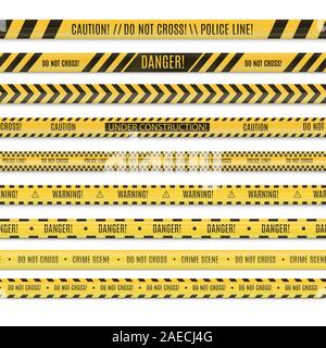 Realsitic insieme senza soluzione di continuità di linea di polizia e nastri di pericolo. Illustrazione Vettoriale
