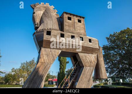 Cavallo simbolico nella città antica di Troy in Turchia. Foto Stock