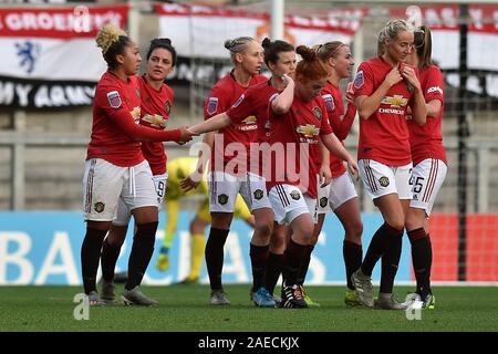 Leigh, Regno Unito. 08 Dic, 2019. LEIGH, Inghilterra - dicembre 8th Lauren James del Manchester United donne celebra segnando il suo secondo obiettivo durante la Barclaycard FA DONNA Super League match tra Manchester United e Everton a Leigh Sport Stadium, Leigh domenica 8 dicembre 2019. (Credit: Eddie Garvey | MI News) La fotografia può essere utilizzata solo per il giornale e/o rivista scopi editoriali, è richiesta una licenza per uso commerciale Credito: MI News & Sport /Alamy Live News Foto Stock