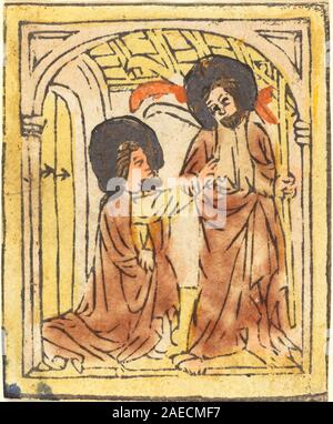 Un'opera d'arte tedesca del XV secolo raffigurante la scena biblica di Doubting Thomas, creata intorno al 1460. Il dipinto illustra l'arte religiosa del primo Rinascimento settentrionale, la composizione figurativa e la rappresentazione devozionale. Foto Stock
