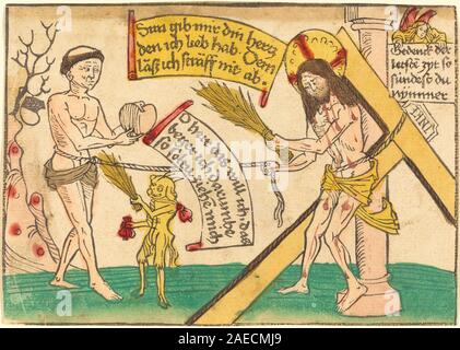 Dipinto tedesco del XV secolo Gesù attraendo i fedeli a cuore, 1480-1490, raffigura Cristo che interagisce con i fedeli, enfatizzando figure, gesti, tendaggi, composizione, e iconografia religiosa. Foto Stock