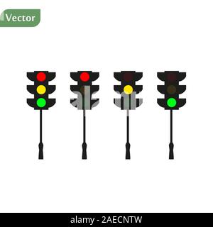 Serie di semafori. Segnale piatto icone. Design Semaphore. Illustrazione di vettore isolato su sfondo bianco. Illustrazione Vettoriale