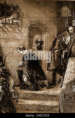 Edward Stafford, (1478 - 17 Maggio 1521), il terzo duca di Buckingham, fu decapitato sulla Tower Hill al di fuori della Torre di Londra, dopo essere stati riconosciuti colpevoli di alto tradimento contro Henry VIII, sua cugina di primo grado una volta rimosso .questo vecchio illustrazione mostra lui pregando in prigione immediatamente prima dell'esecuzione di recitare "Salmi penitenziali'. Egli è stato 43. Foto Stock