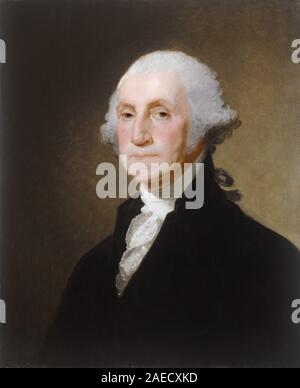 Un ritratto ad olio del 1821 di Gilbert Stuart raffigurante George Washington. Il dipinto enfatizza le caratteristiche realistiche del viso, l'abbigliamento formale e l'equilibrio compositivo caratteristico della ritrattistica americana dei primi anni del XIX secolo. Foto Stock