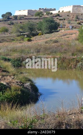 Saline artigianale in Castro Marim, Algarve (Portogallo meridionale) Foto Stock