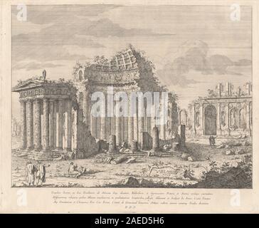 Il disegno del 1748 di Giovanni Francesco Costa raffigura il Tempio di Giunone e Giove, con elementi architettonici, colonne, frontoni, statue, simmetria, prospettiva e stile architettonico italiano della metà del XVIII secolo. Foto Stock