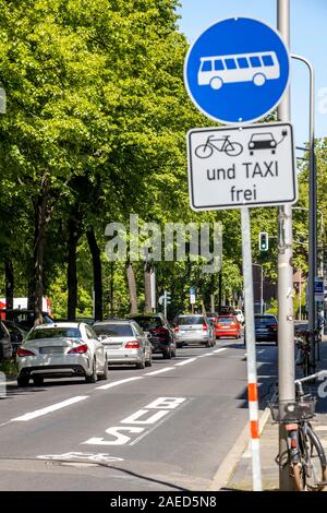 Düsseldorf, ambientale corsia su Prinz-Georg-Strasse, nel quartiere di Pempelfort, solo i taxi, ciclisti, autobus e automobili sono ammessi a guidare in t Foto Stock