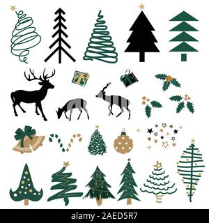 Disegnato a mano elemento natale insieme Illustrazione Vettoriale