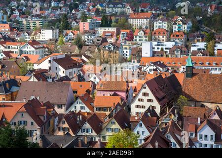 Città vecchia di Tübingen, tetto paesaggio, Baden-Württenberg, Foto Stock