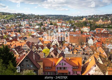 Città vecchia di Tübingen, tetto paesaggio, Baden-Württenberg, Foto Stock