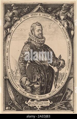 L'incisione di Hendrik Goltzius del 1589 circa raffigura Jacques de la Faille, che mostra tratti del viso, capelli, vestiti, mani, postura, espressione e stile ritratto rinascimentale del Nord. Foto Stock