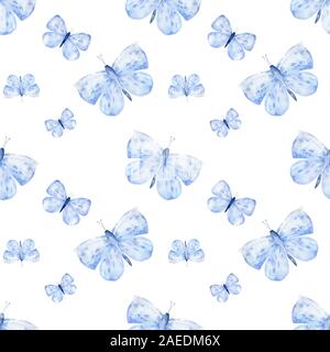 Acquerello Farfalle sfondo. Modello disegnato a mano. Illustrazione isolata. Bellezza in natura. Sfondo per tessuto, tessile, Stampa e invito Foto Stock