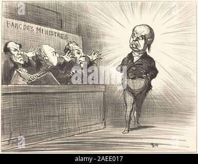 Litografia di Honoré Daumier del 1851 intitolata "Not This Time Yet", raffigurante figure in delusione o reazione a un evento, mostrando postura, gesto ed espressione facciale. Foto Stock