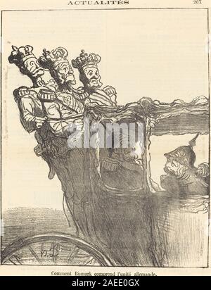 La litografia di Honoré Daumier del 1870 "Comment Bismarck comprend l'unité allemande" raffigura otto von Bismarck con gesti, espressione facciale, abbigliamento e contesto politico, riflettendo la prospettiva francese sull'unificazione tedesca. Foto Stock