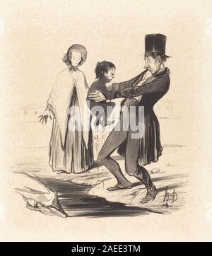 Litografia di Honoré Daumier intitolata "le Puits de Grenelle", 1841, che mostra un pozzo e figure circostanti, illustrando la vita urbana, il lavoro e l'interazione sociale all'inizio del XIX secolo a Parigi. Foto Stock