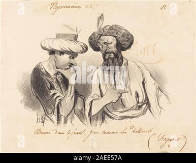 Una litografia di Honoré Daumier del 1841 intitolata "Nourri dans le séraii", raffigurante figure in un ambiente domestico o sociale, mostrando gesti, espressioni e interazioni caratteristici della vita francese del XIX secolo. Foto Stock