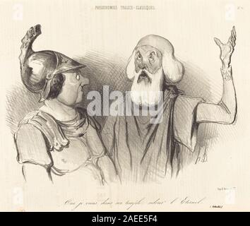 Una litografia del 1841 di Honoré Daumier intitolata "Oui je viens, dans Son Temple" raffigurante una figura che entra in un tempio o in uno spazio sacro. L'opera enfatizza postura, gesti, architettura, ambientazione e contesto sociale o cerimoniale all'inizio del XIX secolo in Francia. Foto Stock