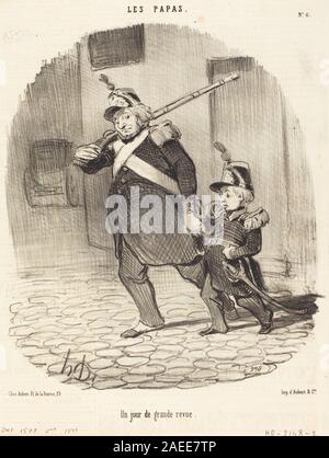 Una litografia di Honoré Daumier del 1847 intitolata "un Jour de grande revue", raffigurante una revisione militare o cerimoniale con figure in formazione. Il lavoro enfatizza il gesto, la disposizione e lo spettacolo pubblico. Foto Stock