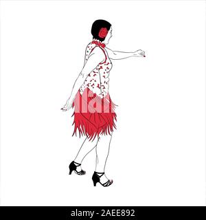 Bella donna dancing in abito rosso e tacchi alti - illustrazione vettoriale Illustrazione Vettoriale