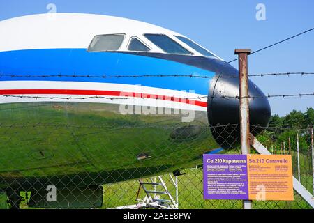 Belgrado, Serbia -19 Giu 2019- vista di un vecchio Caravelle aereo da ex Repubblica iugoslava JAT Airways (JU) presso il museo aeronautico a Belgrado (ex Yug Foto Stock