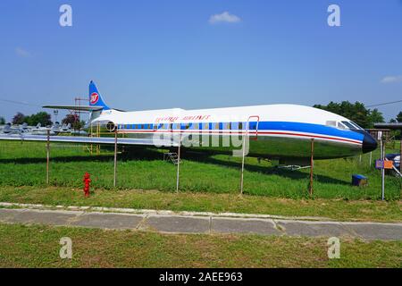 Belgrado, Serbia -19 Giu 2019- vista di un vecchio Caravelle aereo da ex Repubblica iugoslava JAT Airways (JU) presso il museo aeronautico a Belgrado (ex Yug Foto Stock