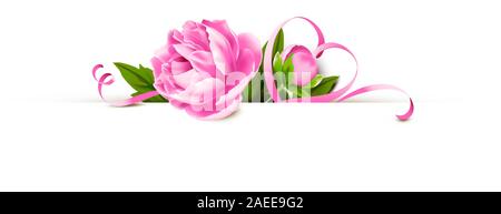 Pony rosa con nastro a forma di cuore e striscione in carta Illustrazione Vettoriale