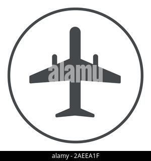 Icona aereo, piano piatto simbolo etichetta nel cerchio - simbolo del vettore illustrazione Illustrazione Vettoriale