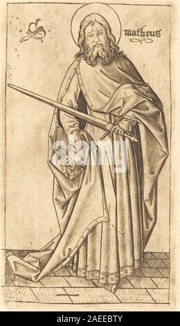 Questa incisione di Israhel van Meckenem, dopo il Maestro es, raffigura San Matteo, mostrandolo con un libro e un quill, enfatizzando gli attributi degli evangelisti, dell'abbigliamento accademico e del simbolismo religioso dal 1470 al 1480 circa. Foto Stock