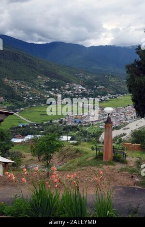 Antenna, vista città, Paro, Bhutan, Asia Foto Stock