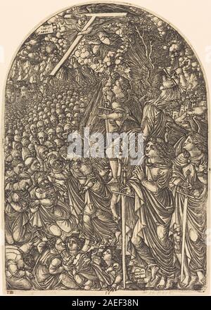 Un'opera di Jean Duvet datata tra il 1546 e il 1556 che mostra quattro angeli che trattengono i venti, combinando simbolismo religioso con intricate tecniche di incisione, riflettendo tradizioni artistiche rinascimentali e temi teologici. Foto Stock