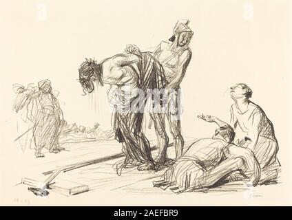 Dipinto di Jean-Louis Forain intitolato "Cristo spogliato dei suoi vestiti", creato nel 1909, raffigurante la scena biblica di Cristo spogliato prima della crocifissione, enfasi sulla forma umana, espressione della sofferenza, opere d'arte religiose dell'inizio del XX secolo, accurata composizione e rappresentazione realistica delle figure. Foto Stock