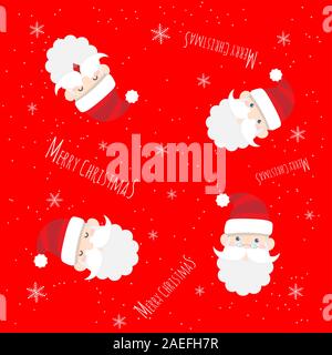 Vector carino Babbo Natale cartone animato con testo Merry Christmas pattern su sfondo rosso per Natale sfondo Illustrazione Vettoriale