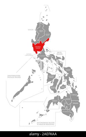 Luzon Centrale evidenziata in rosso nella mappa di Filippine Foto Stock