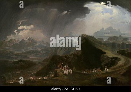 Un dipinto ad olio di John Martin del 1816 che raffigura la scena biblica di Giosuè che comanda al sole di stare fermo su Gibeon, mostrando figure, paesaggi e luci drammatiche, che riflettono la pittura storica e religiosa dei primi anni del XIX secolo. Foto Stock